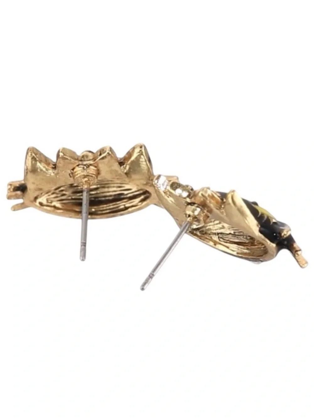 Betsey Johnson Black Cat Crystal Crown Stud Earrings NWT Gold Tone